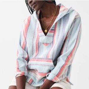 FAHERTY Baja Striped Sierra Paradise Organic Cotton Poncho Hoodie Sweater Top